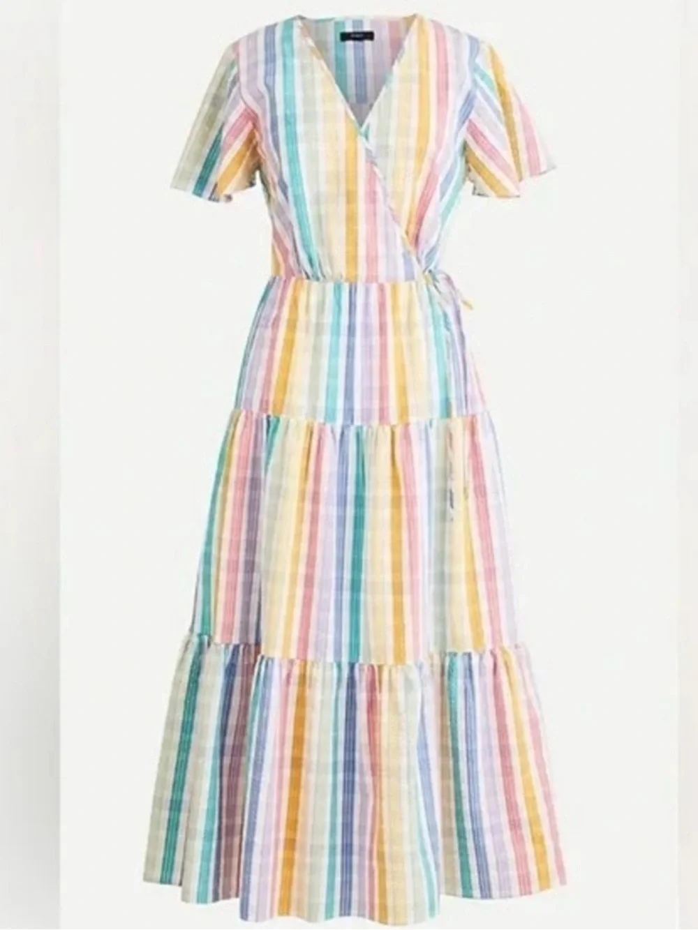 J. Crew Pastel Multi-Stripe Wrap Midi Dress